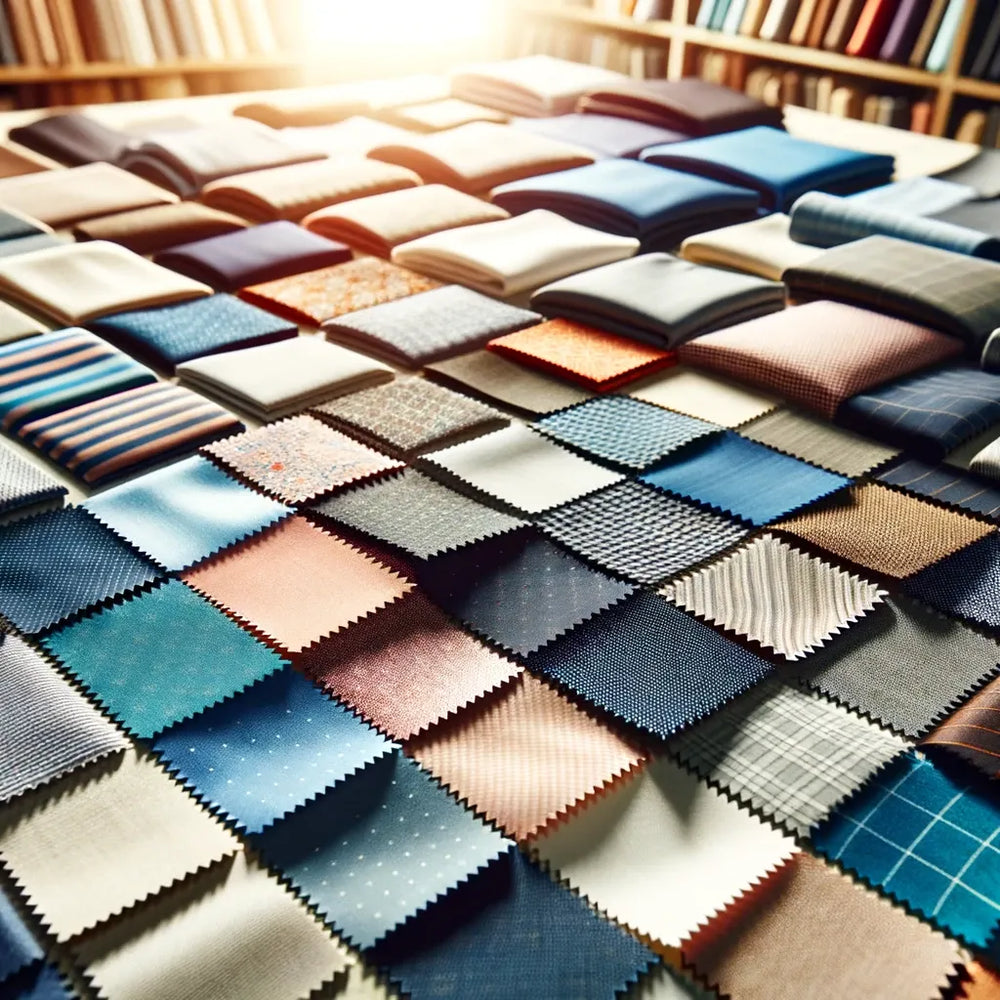 Fabric swatches arranged in rows of colors and textures