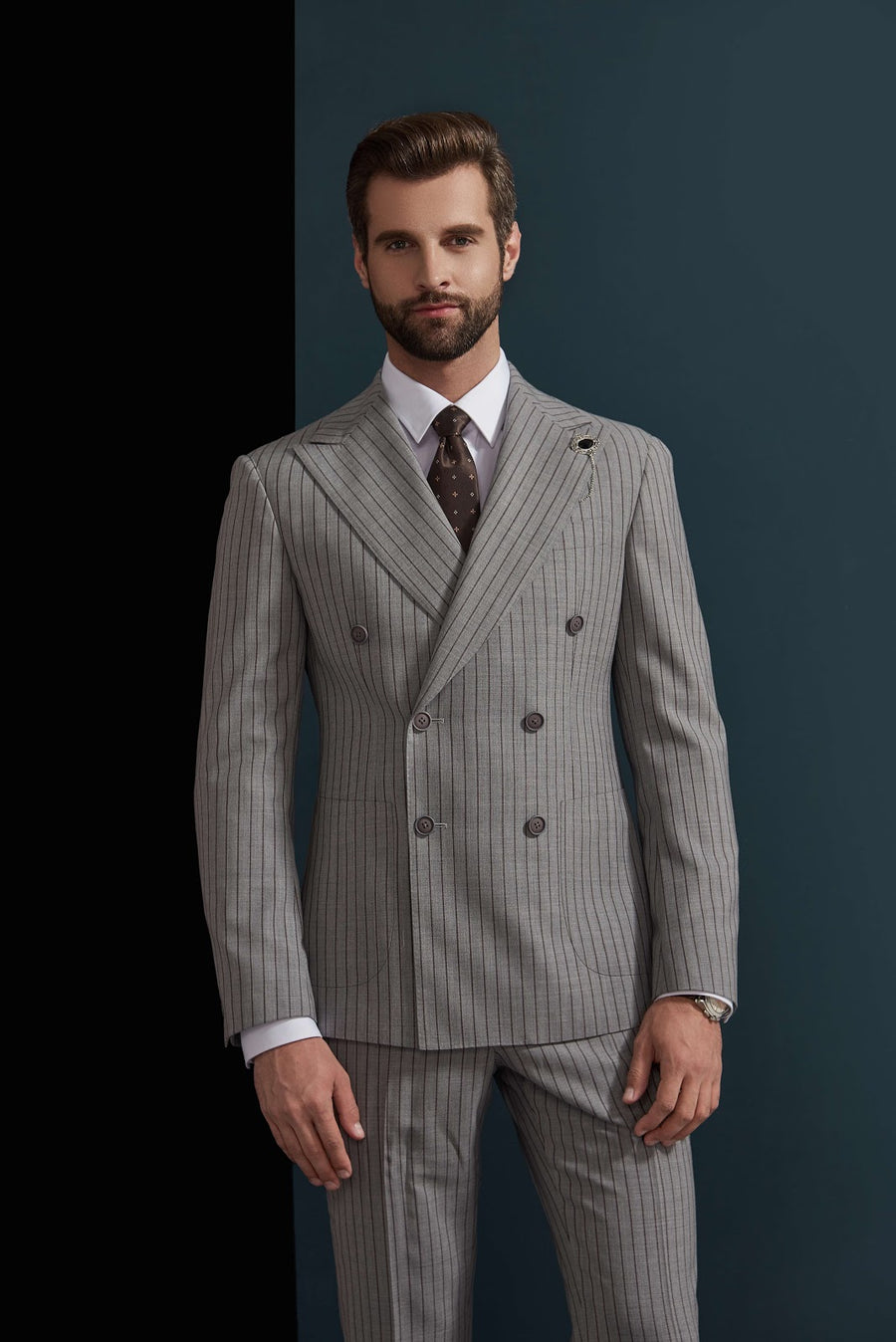 KINGSTON Custom Grey Pinstripe Suit by Self-Made Couture