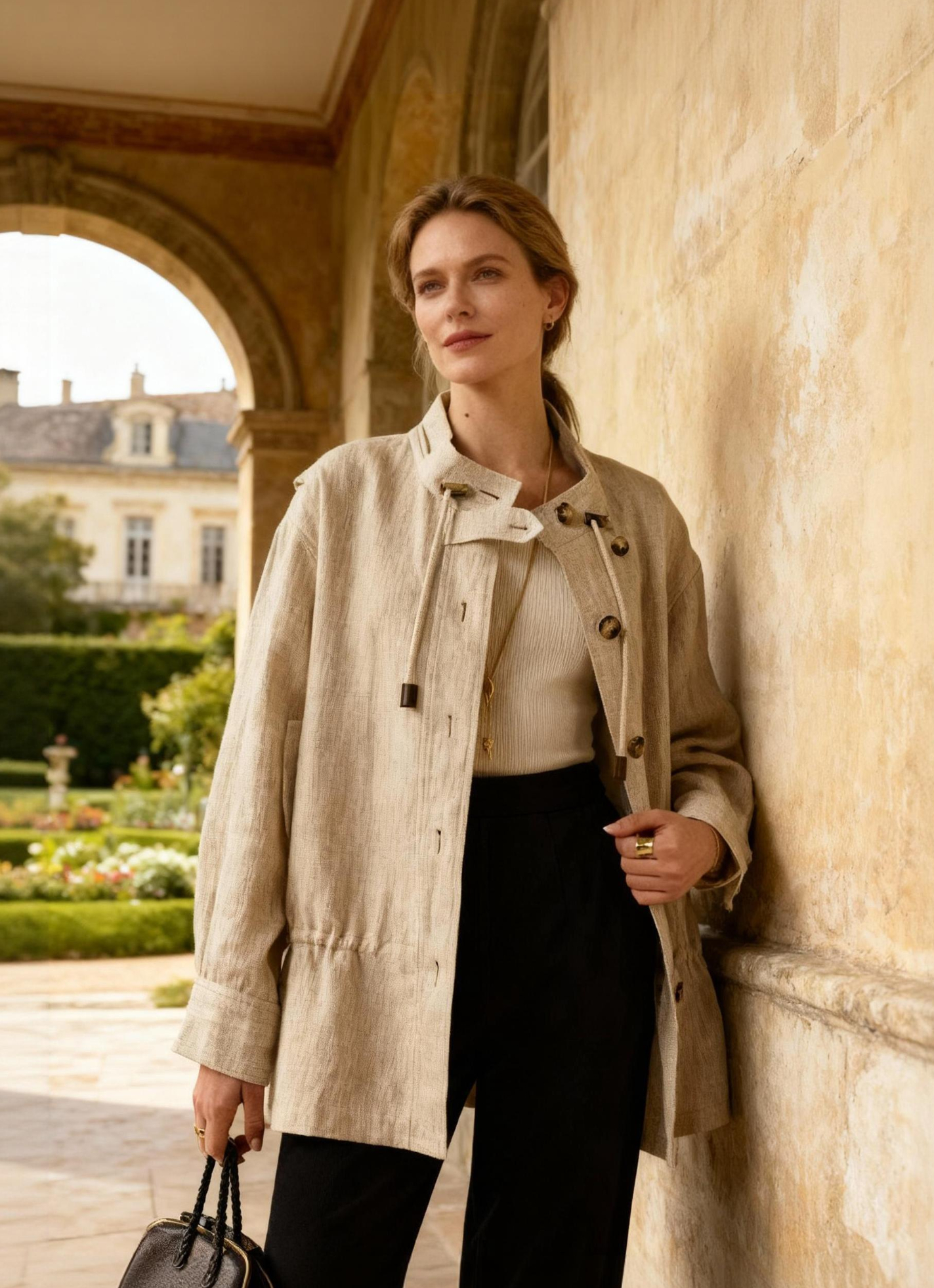 LARKIN beige tailored outerwear look