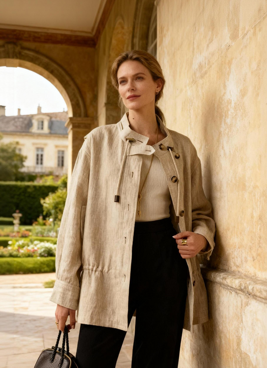 LARKIN beige tailored outerwear look